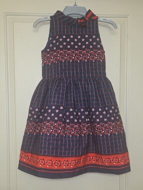 Janie and Jack Navy and Red Floral-Plaid Sleeveless Dress